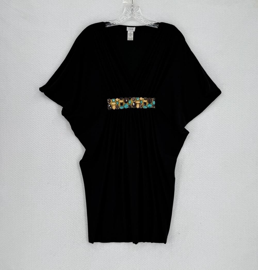 Cache Womens Black Colorful Stones Waist Draped Sheath Dress Sz M